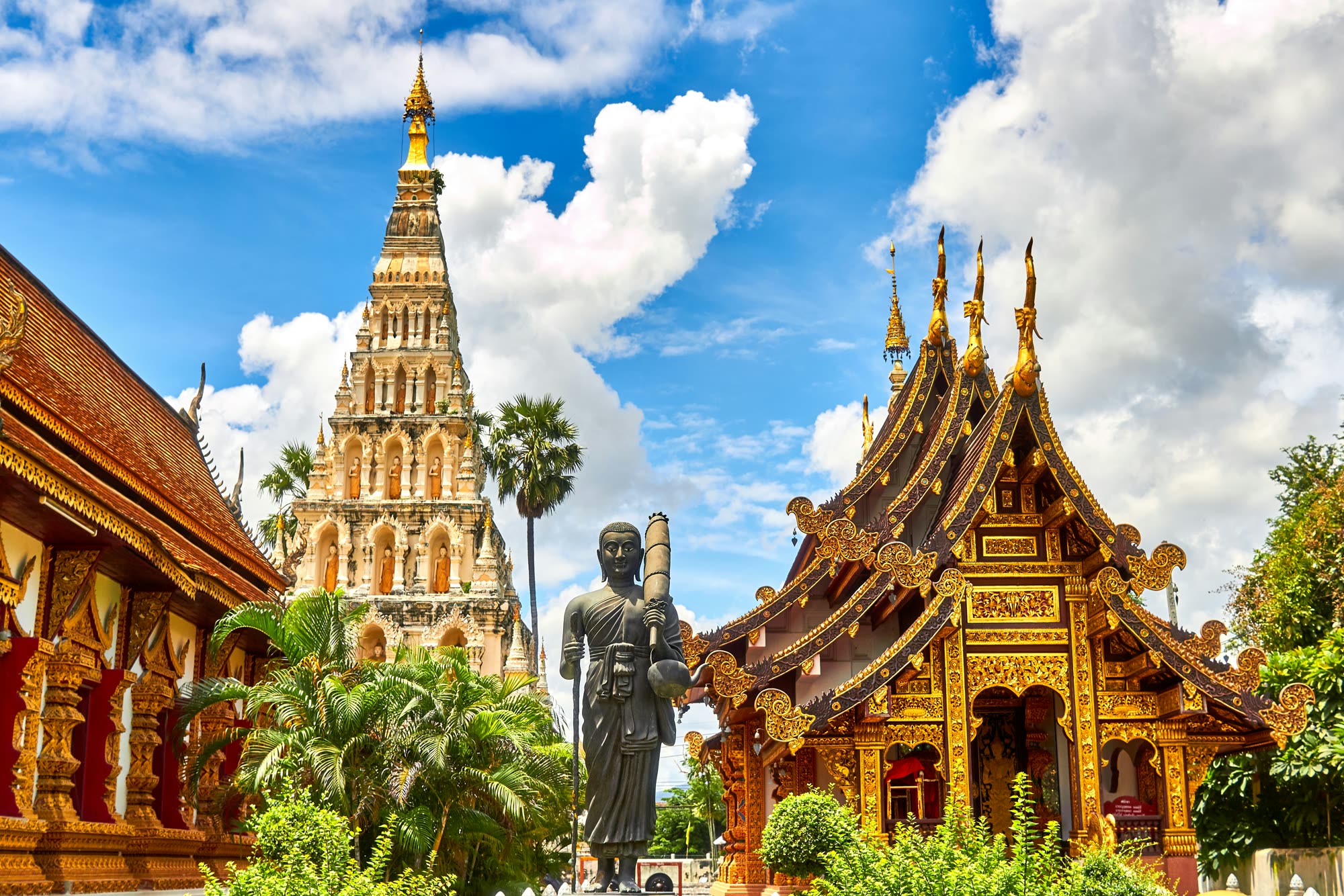 Lanna temples and the ancient chedi at Wiang Kum Kam near Chiang Mai